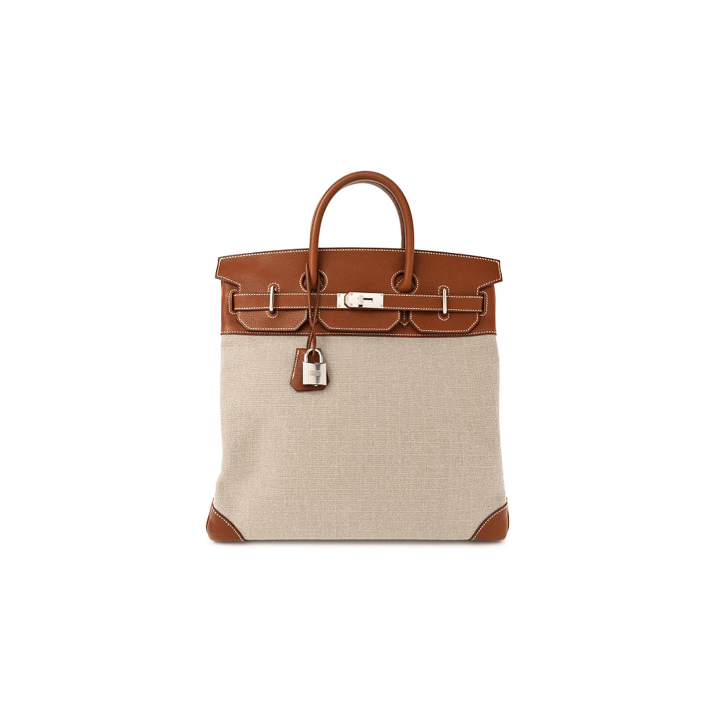 H**mes MASTER BIRKIN HAC 40 GOLD TOGO AND ECRU-BEIGE TOILE H CANVAS PALLADIUM HARDWARE (40*40*23cm)